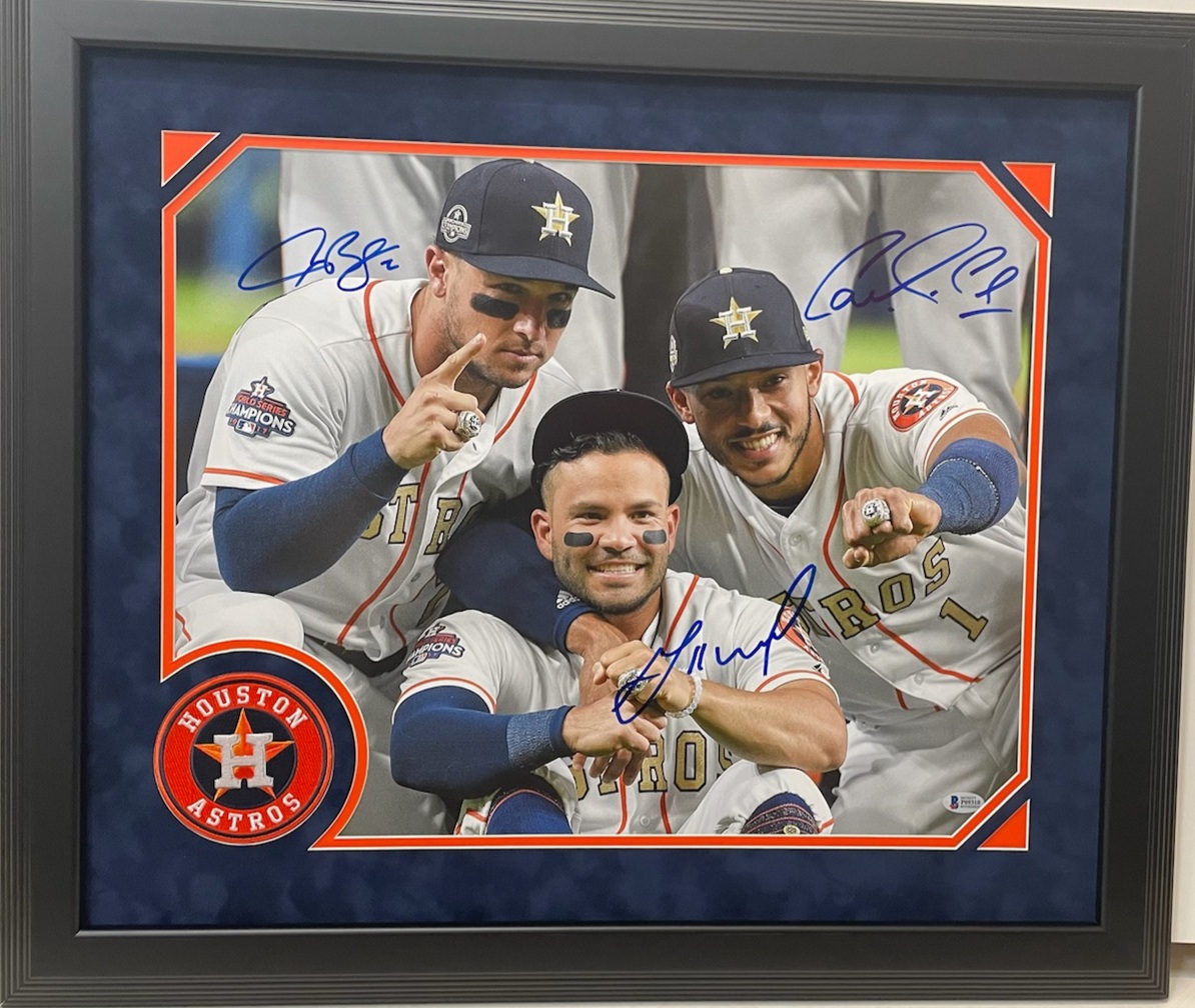 Alex Bregman Jose Altuve Carlos Correa Autographed Houston Astros Trio  Custom Ring Framed Piece